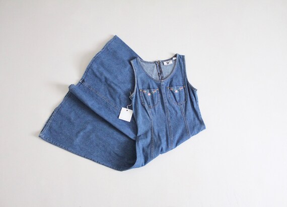 denim midi dress | embroidered denim dress | flora