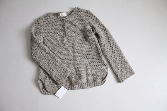 1970's crochet sweater | gray henley sweater | op… - image 3