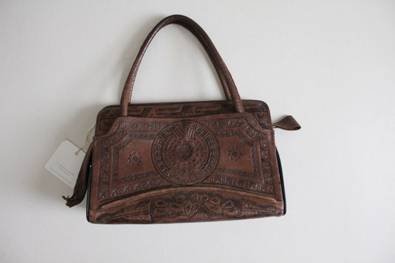 tooled leather bag | 1970's leather bag | bird ha… - image 2