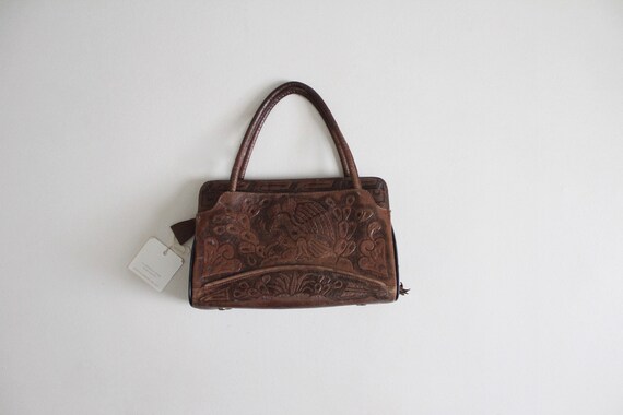 tooled leather bag | 1970's leather bag | bird ha… - image 5
