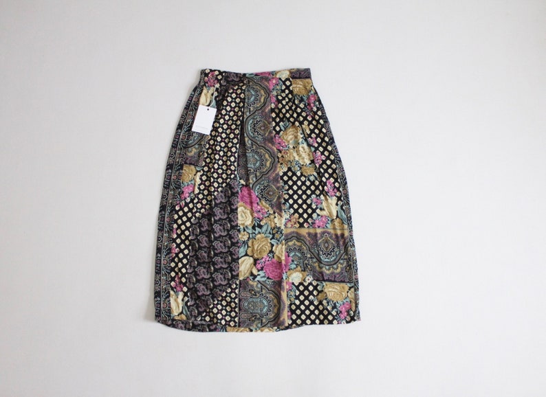 black floral skirt black & pink skirt floral rayon skirt image 1