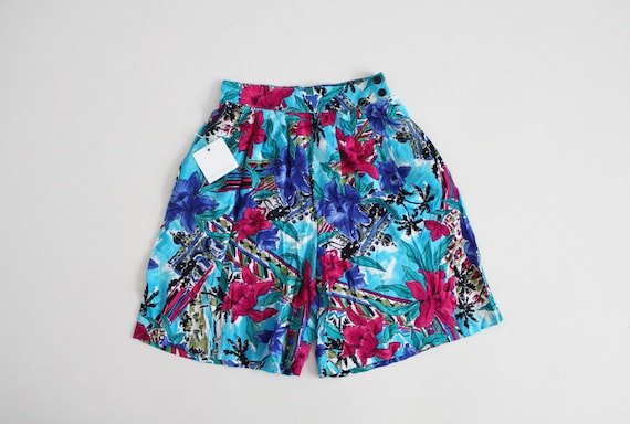 floral shorts | blue and red floral shorts | 90s … - image 1