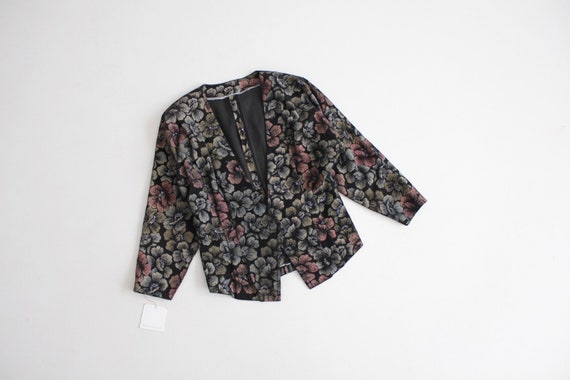 black floral blazer | painted corduroy jacket | belted waist blazer
