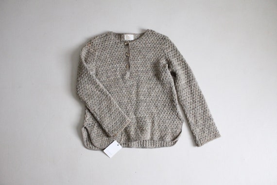 1970's crochet sweater | gray henley sweater | op… - image 1