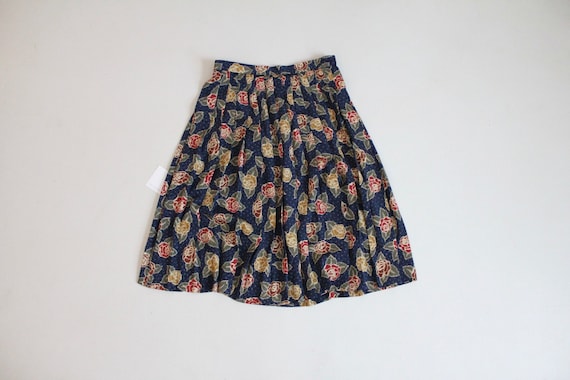 pleated floral skirt | navy blue skirt | full flo… - image 1
