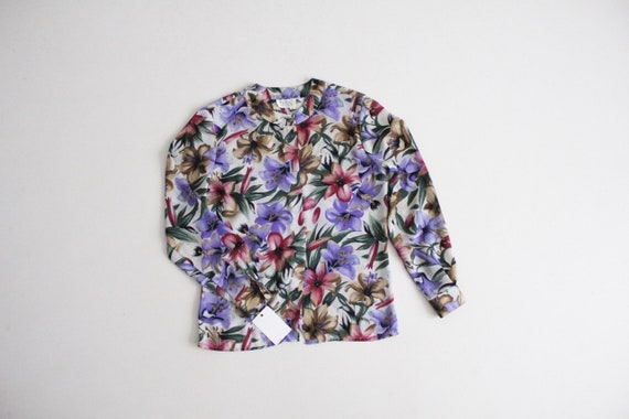botanical blouse | sheer floral blouse | purple a… - image 1