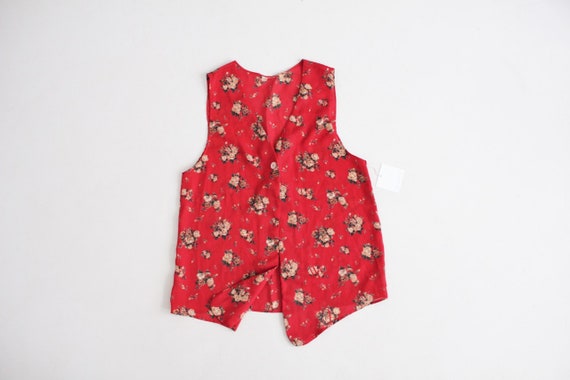 red floral vest | vest blouse | sheer red floral … - image 1