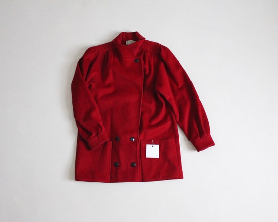 scarlet red coat | red wool coat | chunky red coat