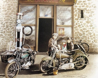 French vintage motorcycle print