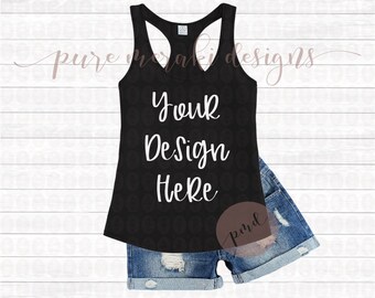 Download Free Black Tank Top Mockup, Racerback Tank Mock-Up, Flat Lay Apparel, Black Tank Flat Lay, Tank Stock Photo, Tshirt Mockup, Digital Mockup PSD Template