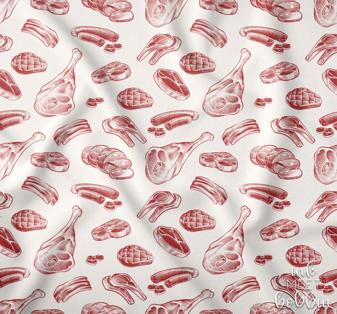 Cuts of Meat Fabric Butcher Fabric Beef Fabric Jersey Knit Etsy