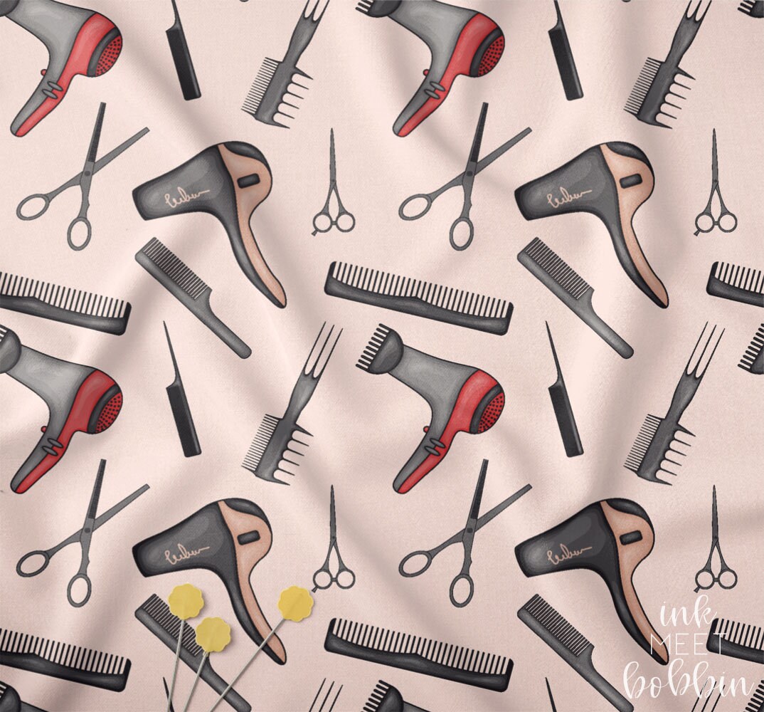 Hairdresser Fabric by the Yard Hair Stylist Print Beauty Etsy
