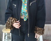 Vintage BRAETAN Wool Faux Cheetah Trim Jacket Size M