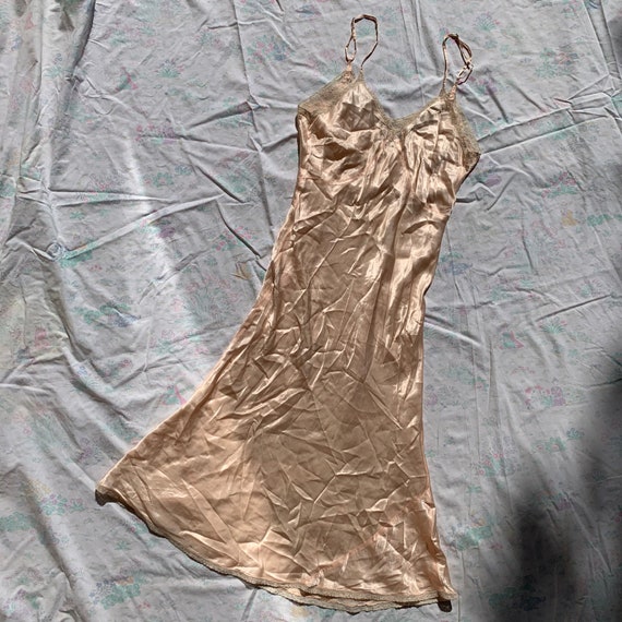 Antique 20s Rayon Satin Lace Accented Slip Dress
