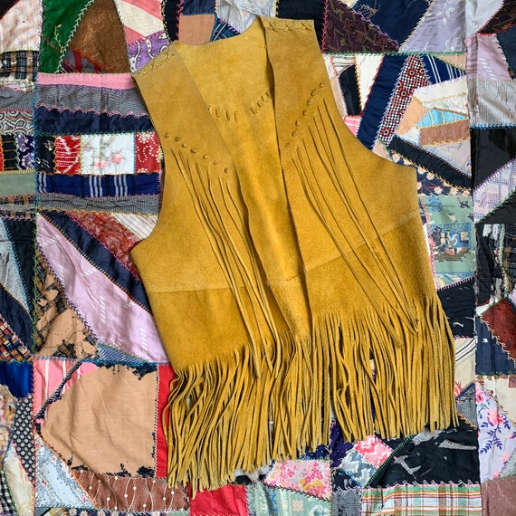 Vintage 70s Mustard Suede Fringe Vest