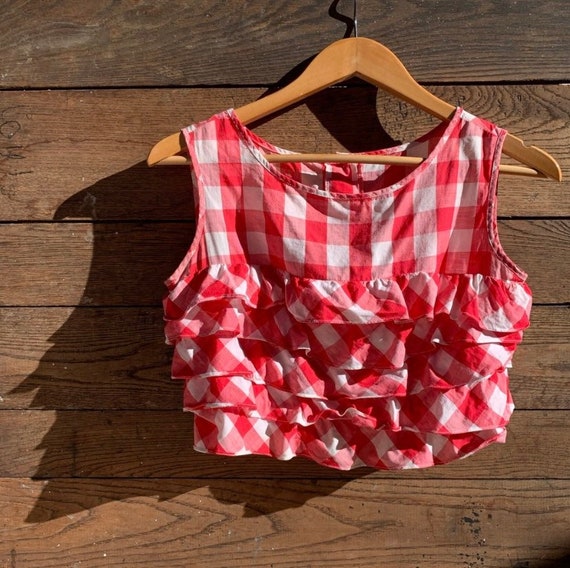 Vintage Gingham Ruffle Crop Top