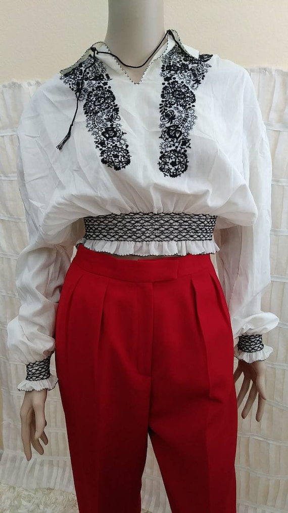 Vintage Hungarian Embroidered Cropped Blouse
