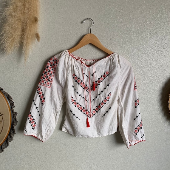 Vintage 70s Kids Hungarian Embroidered Boho Top
