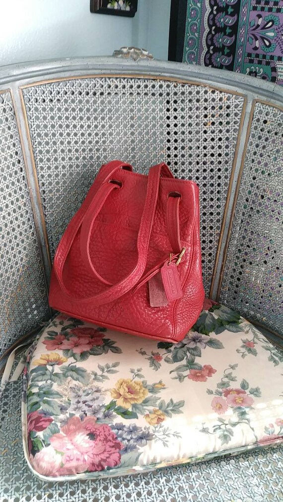 Vintage COACH Red Leather Tote Bag Purse