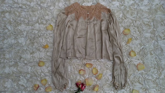 Vintage 40s Green Silk Ornate Lace Collar Lingerie