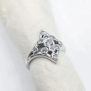 Handmade 14k White Gold Diamond Cluster Ring – Bezel Set Natural F VS2 – 0.58ct – Modern Right Hand Statement Ring – Unique Design