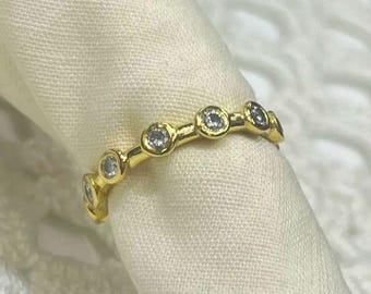 18k Yellow Gold Diamond Bezel Band – Handmade Stackable Ring