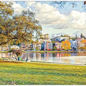 Cartão postal - Lago Merritt, Oakland (pacote com 4)