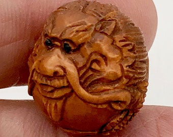Coiling Dragon Hand-Carved Boxwood Ojime Bead