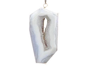 Chalcedony Druzy Designer Cut 14K Gold Filled Pendant | 2" Long | Blue |