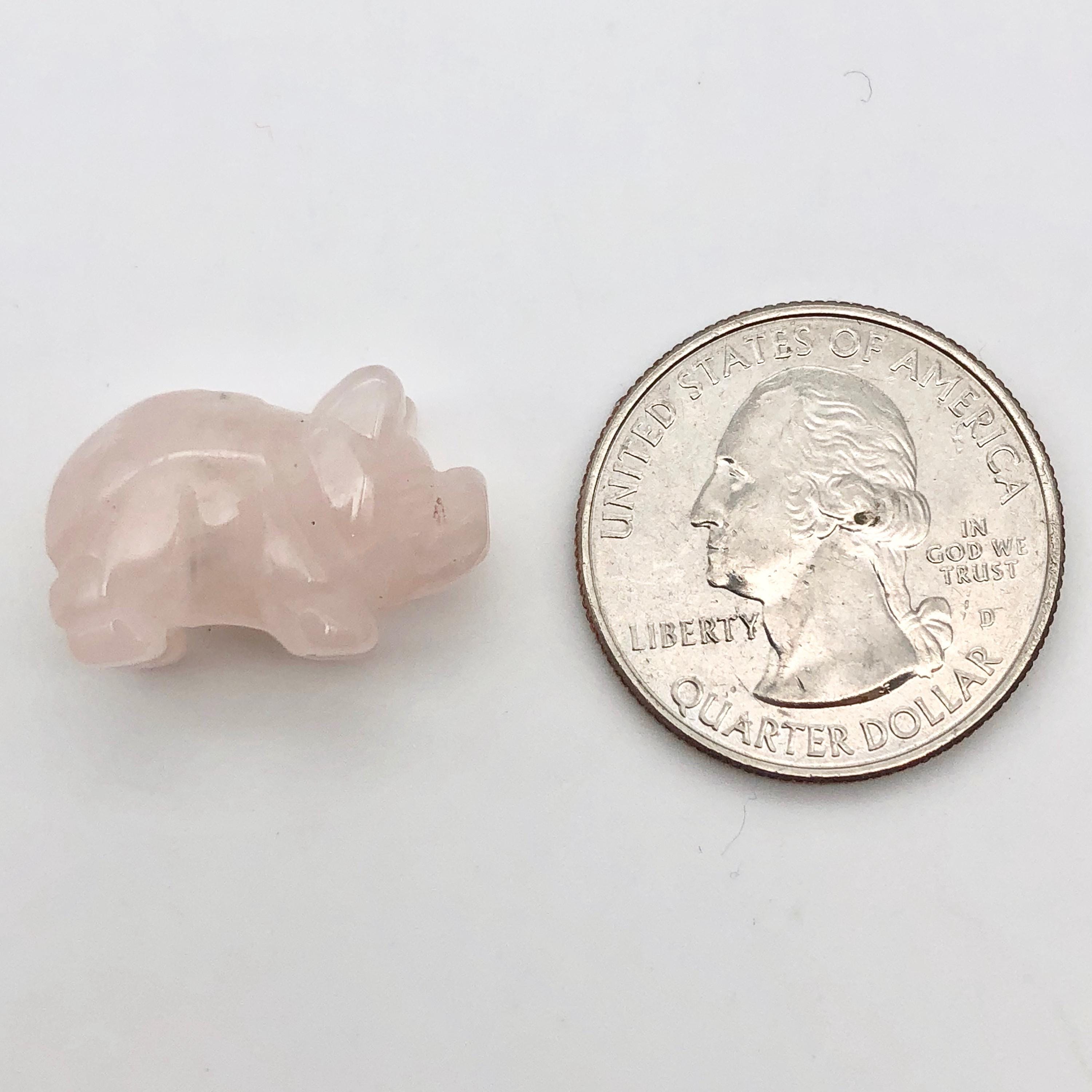 Oink 2 彫刻ローズクォーツ 豚動物ビーズ | 21x13x9.5 mm | ピンク