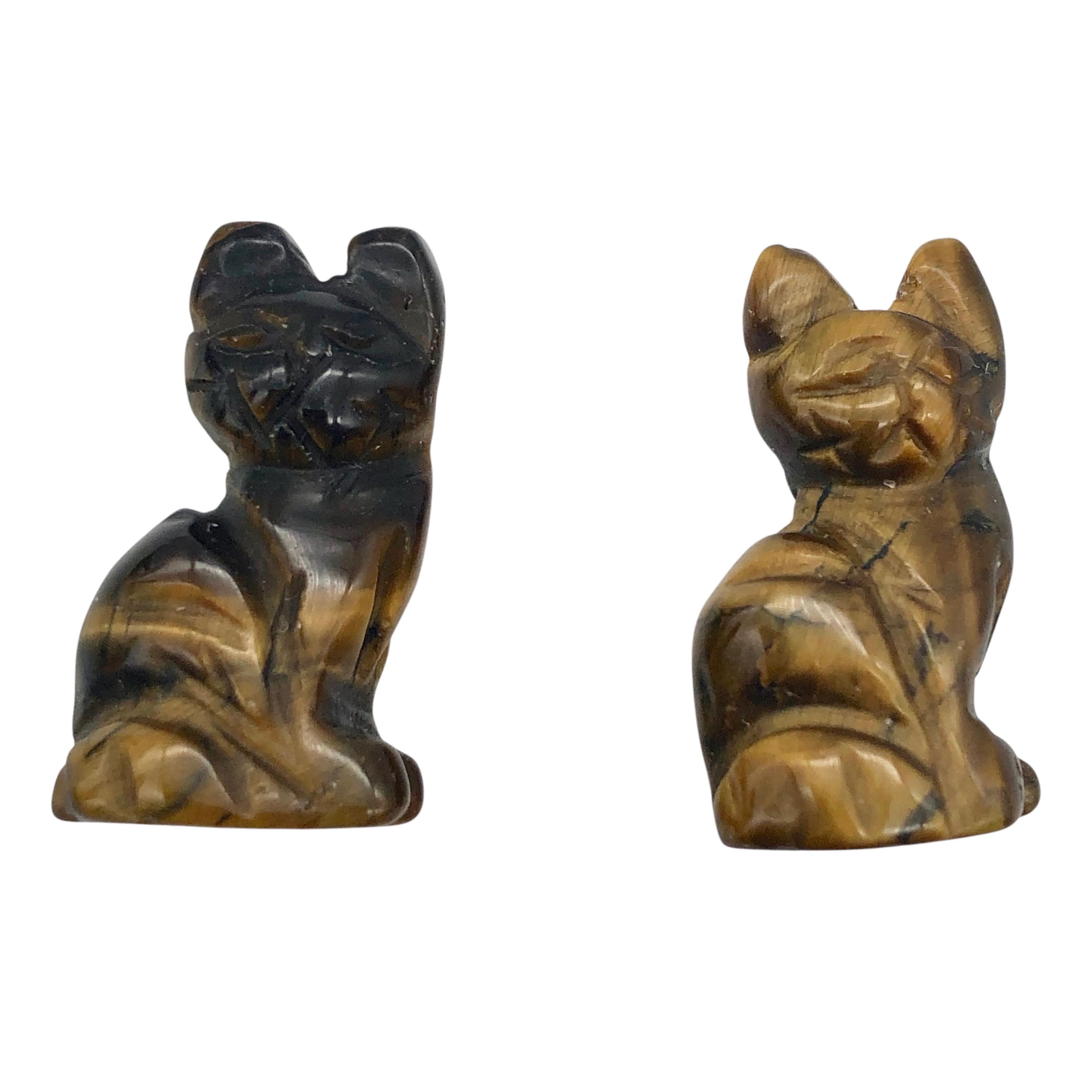 Pendentif Chat En œil De Tigre Poli - 1,8 X 1 Cm - Neuf Sans Emballage