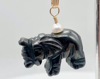 Collier Ras Du Cou (choker) Pendentif éléphant En Hématite - Longueur 17 Pouces - Style Animaux
