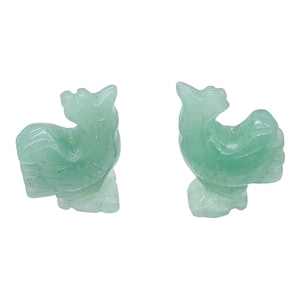 2 Cute Carved Aventurine Rooster Animal Beads | 21x15x9mm | Green