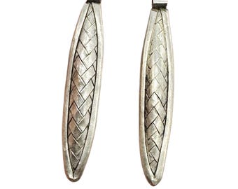 Huge Handmade Silver Woven Leaf Pendant Beads | 35x10x4mm | 2 Beads |