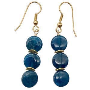 Dazzle Blue Apatite 10mm Coin14K Gold Filled Earrings | 2 Inch Drop |