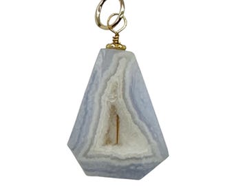 Chalcedony Druzy Designer Cut Sterling Silver Pendant | 1 1/4" Long | Blue |