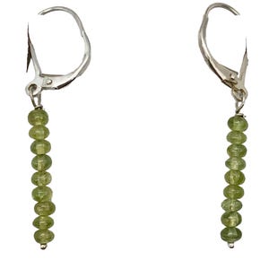 Untreated Green Sapphire Sterling Silver Roundel 9 Bead Earrings | 1 1/2&quot; Long |