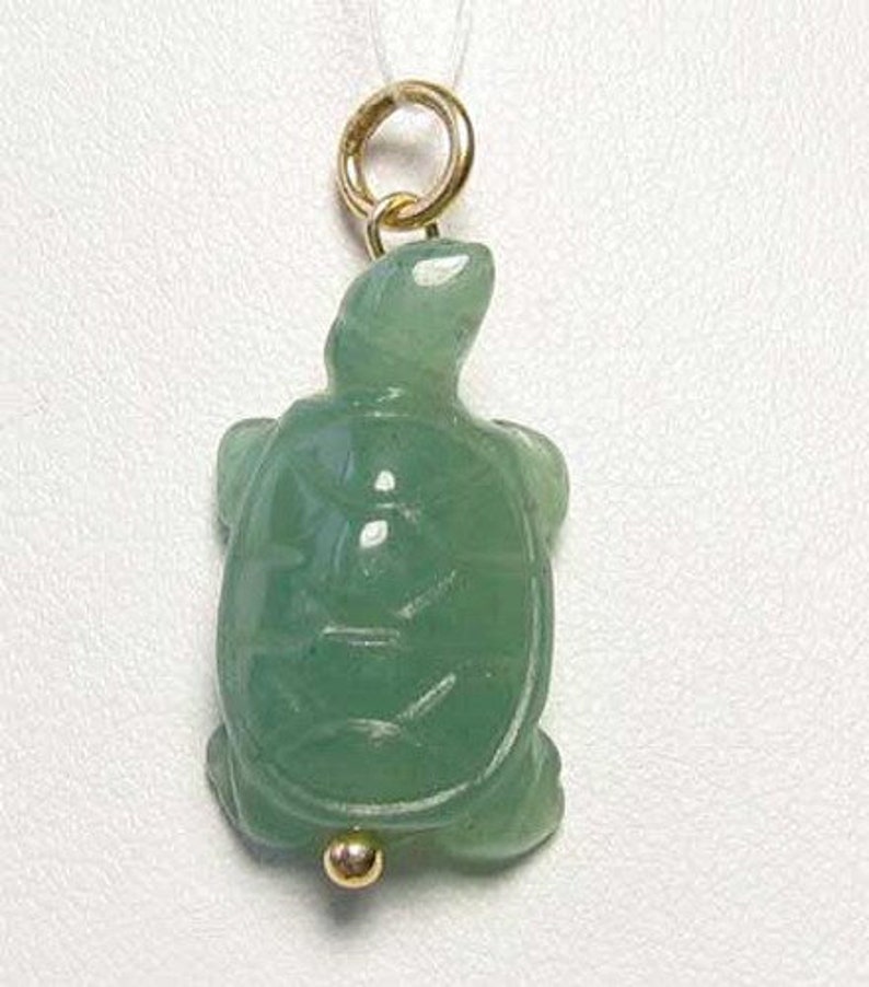 Aventurine Turtle Pendant Necklace Semi Precious Stone Jewelry 14kgf Pendant