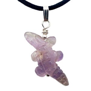 Amethyst Alligator Pendant Necklace|Semi Precious Stone Jewelry|Silver Pendant