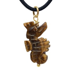 Tiger&#39;s Eye Seahorse Pendant Necklace|Semi Precious Stone Jewelry|14k gf Pendant