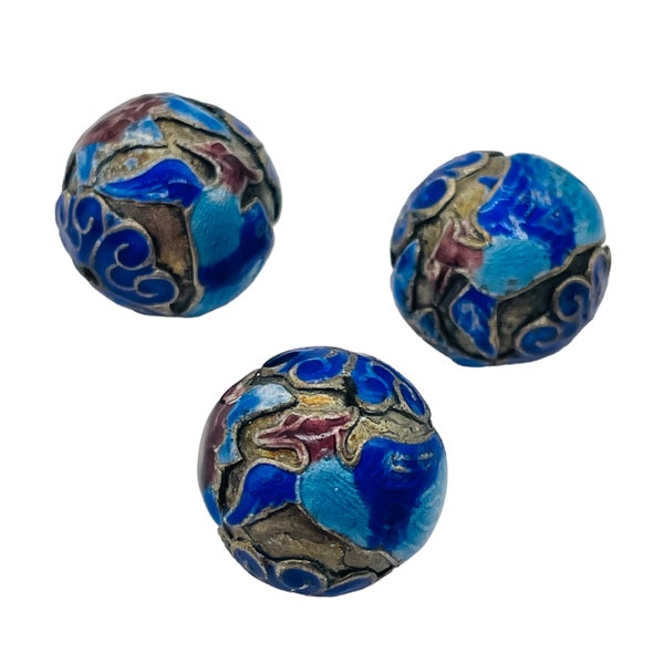 Phoenix Rising Fine Silver Cloisonne Round Beads | 3 Beads | 16mm |