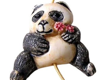 Entzückende Hand geschnitzte Panda Herzstück Perle | 32x30x8mm | 1 Perle |