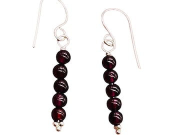 Rhodolite Garnet Sterling Silver Drop Earrings | 1 1/4 inches long |