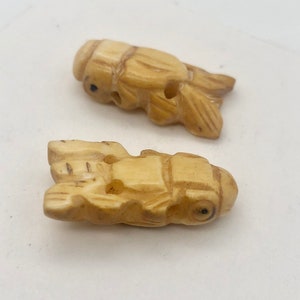 Carved Koi Gold Fish Waterbuffalo Bone Beads| 24x12x7mm| Beige | Fish | 2 Beads|