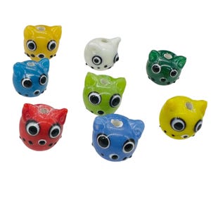 Kitty Cat Ceramic Round Beads | 15mm | Multi-Color | 8 Beads |