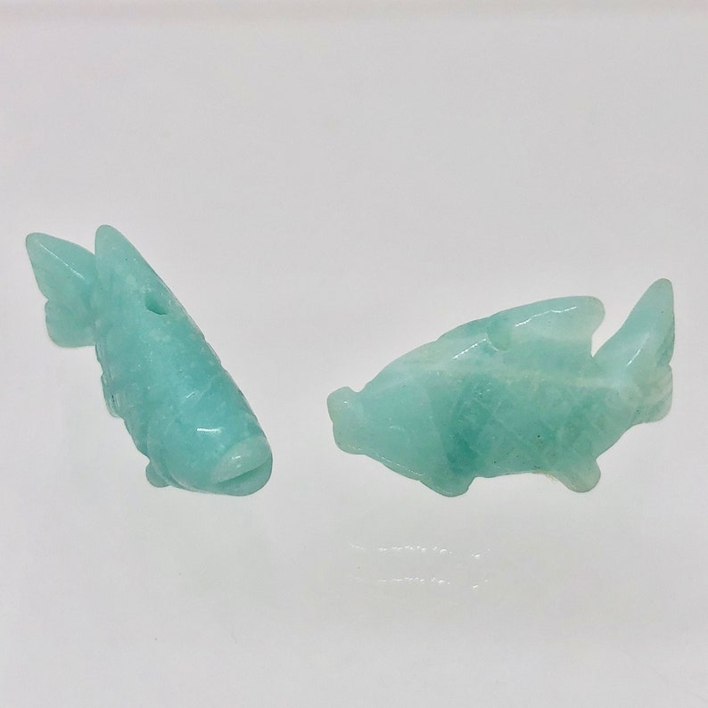 Hand-Carved Amazonite Fish Koi Carp Beads Blue 23x12x8mm