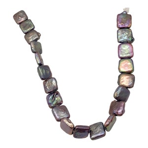 Peacock Bronze Square Coin FW Pearl 8 inch Strand | 20 Pearls | 9x4mm |