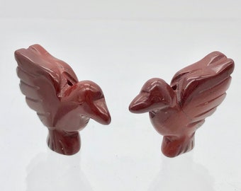 2 Hand Carved Brecciated Jasper Dove Bird Animal Beads | 25.5x19x5.5mm | Red