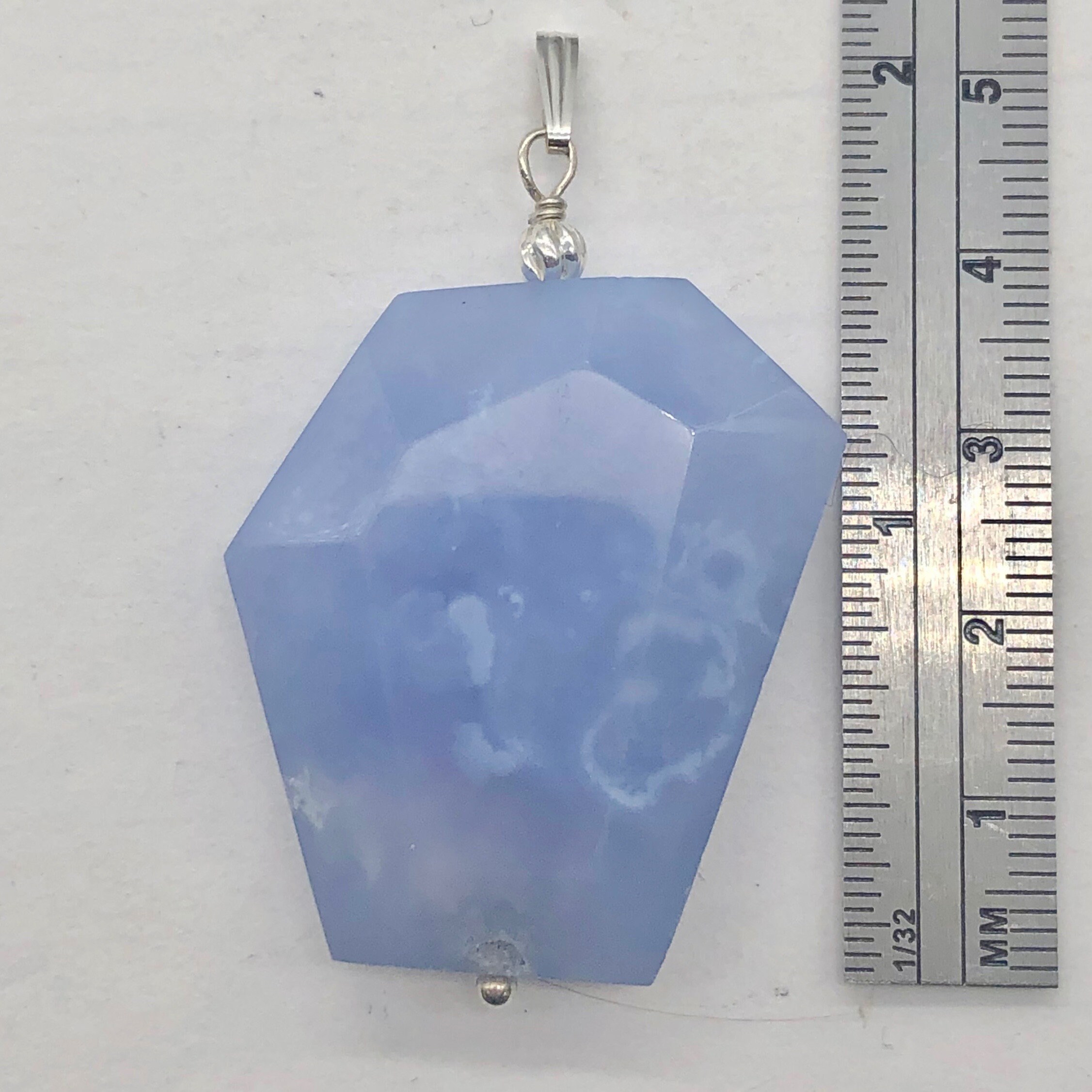 CHARGED Sterling Silver Natural Blue Chalcedony Crystal Pendant 20" 925Chain 