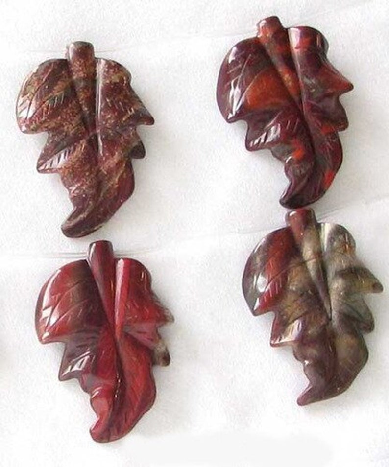 1 Designer Hand Carved Brecciated Jasper Leaf Bead 009416